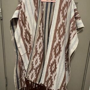 Idyllwind Reversible Cognac and Cream Patterned Knit Kimono / Cover-Up